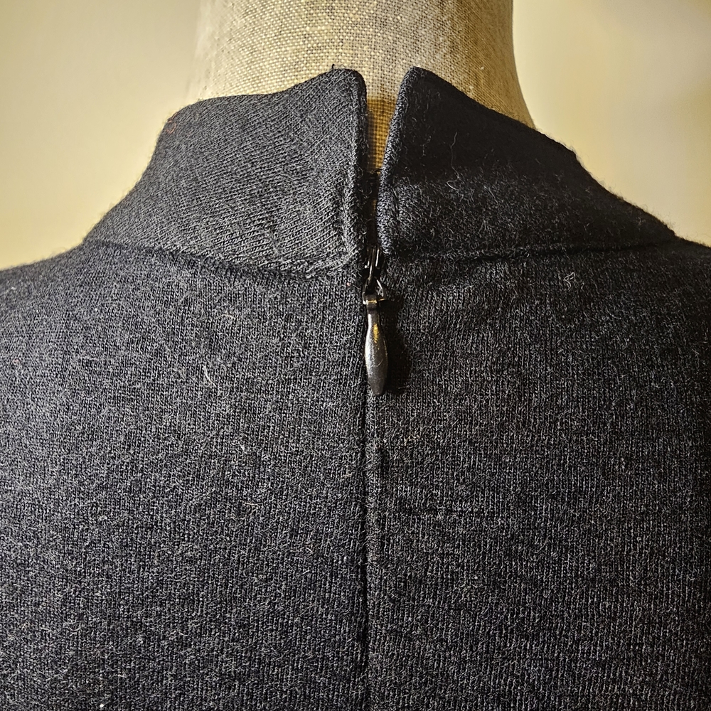 Vintage 80s Wool Black Dress - Womens Size S - Wool Dark Academia Deadstock Glam - Picture 11 of 14